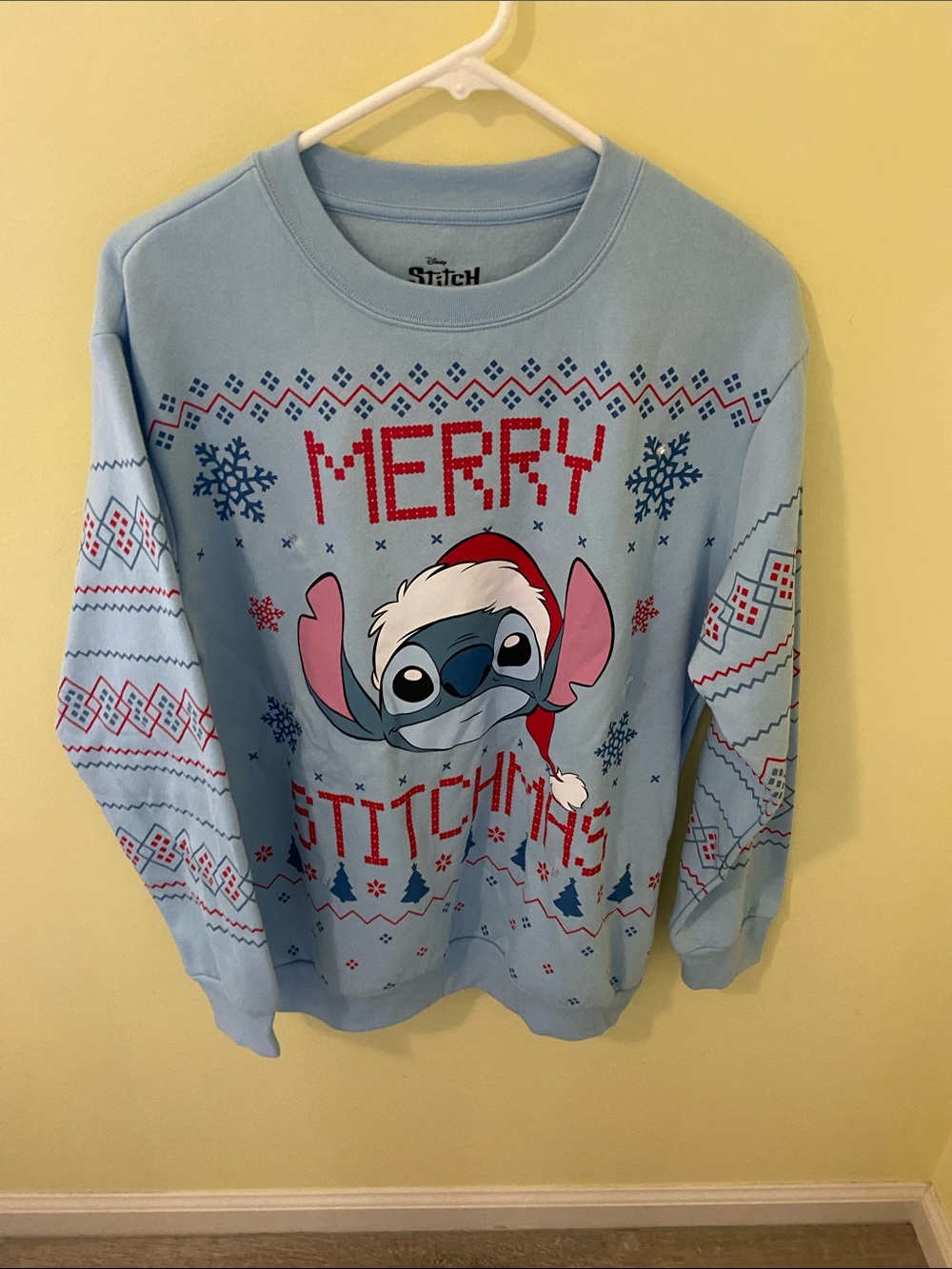 Disney Light Blue Stitch Holiday Crewneck Sweatshirt that lights up